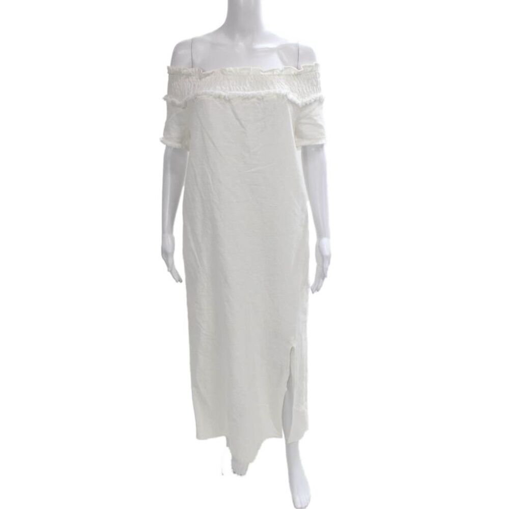 Line + Dot Womens Maxi Off Shoulder White Dress Short Sleeve Size XS